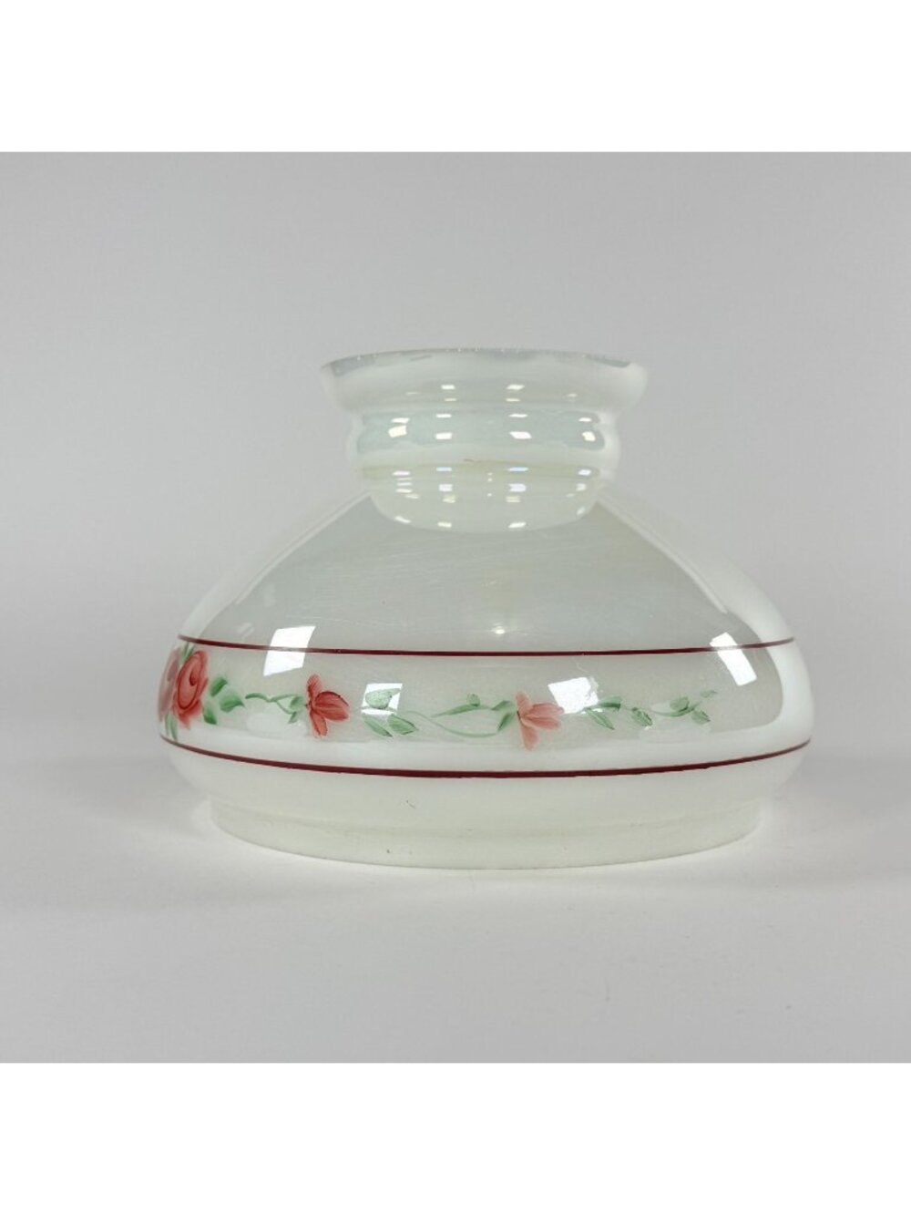 Vintage White Glass Lamp Shade W Hand Painted Roses 4-In Fitter Floral Accent 6.